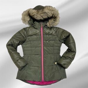 Michael Kors Olive Puffer Jacket with Faux Fur Hood | girls 10/12